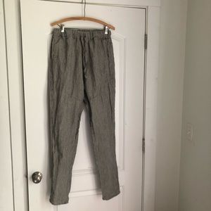 LINENFOX Linen Harem Pants in Grey Stripes